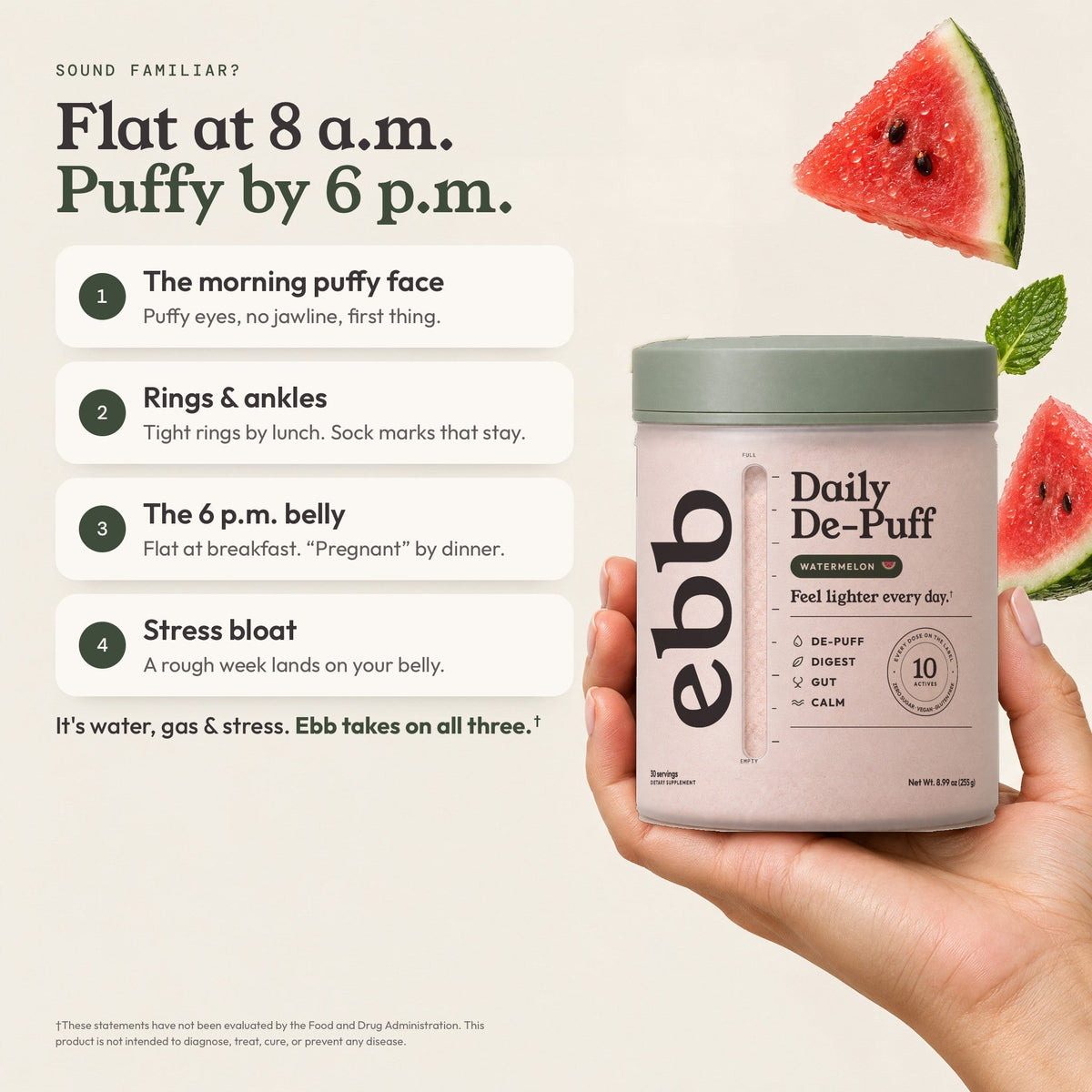 Flat at 8 a.m. Puffy by 6 p.m.
